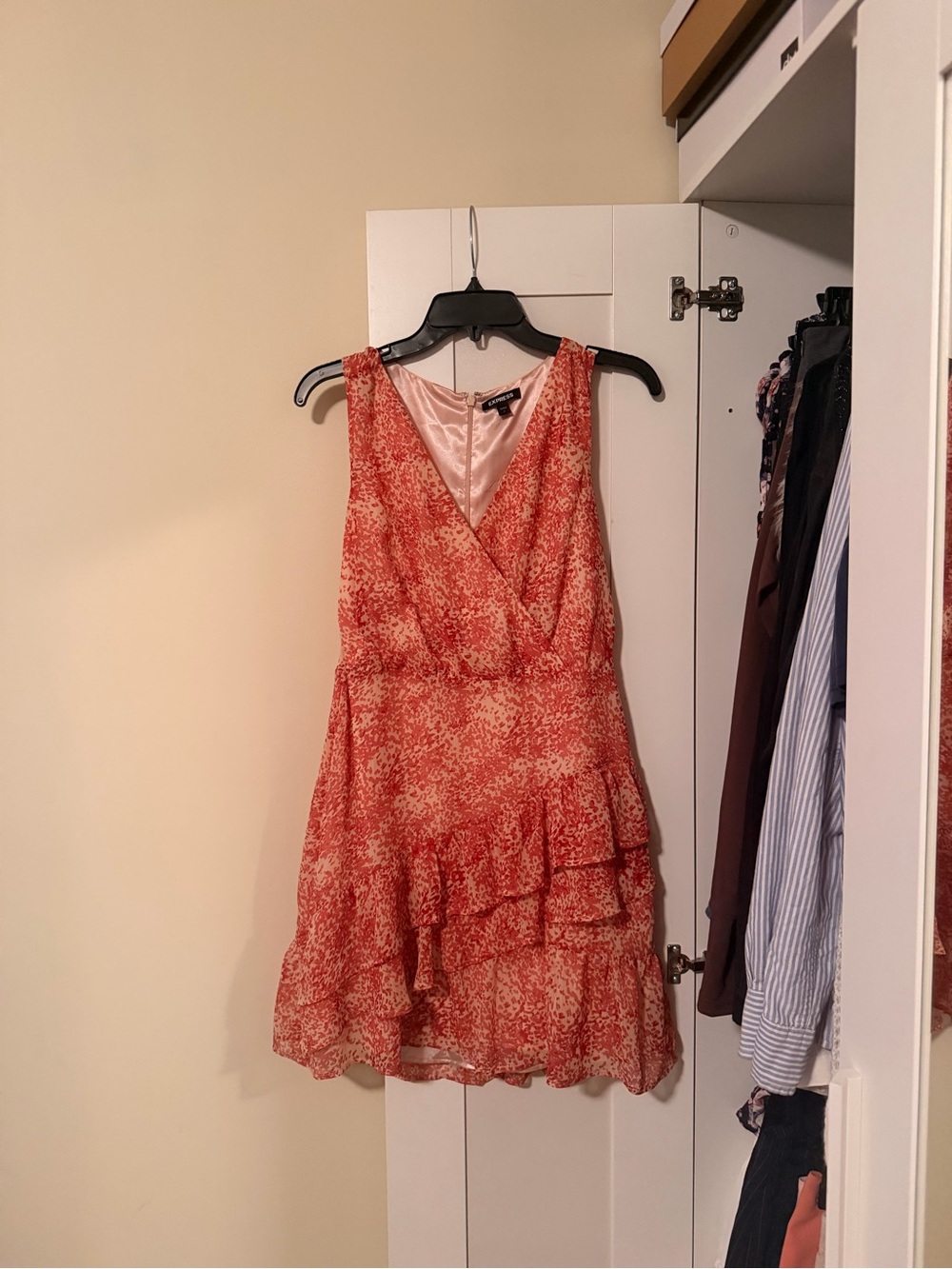 Express Coral Printed Ruffle Dress